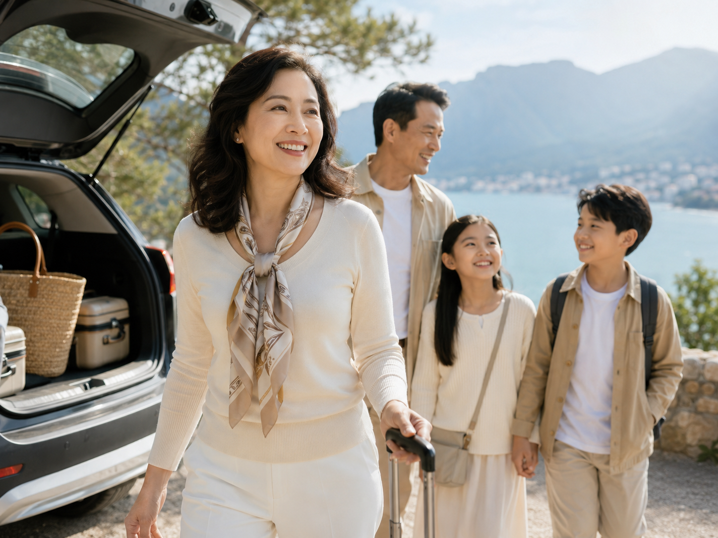 Người phụ nữ đi chơi cùng gia đình